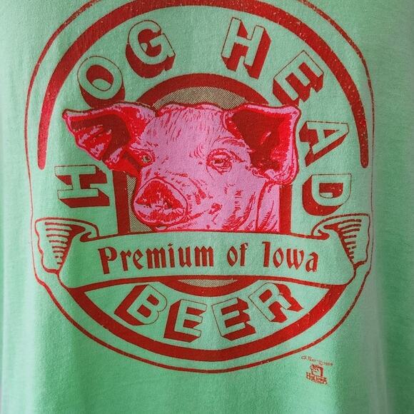 Vtintage 1990s Hog Head Premium Beer Lime Green Graphic T shirt Men's Size Large - Picture 3 of 9